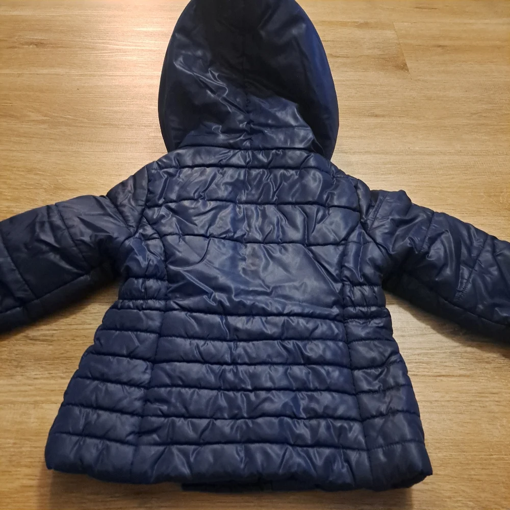 Tommy Hilfiger Navy Blue Puffer Hooded Jacket Button Snaps Zipper Toddler 2T